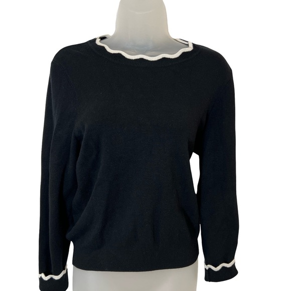 H&M Sweaters - H&M Black Sweater with White Scalloped Trim